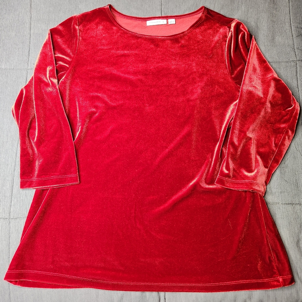 Susan Graver Red Velour 3/4 Sleeve Top